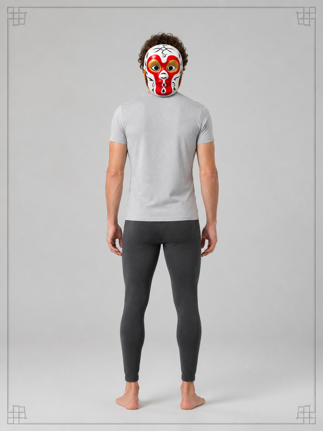 Carnival Mask with a Red-and-White Face for Halloween back view