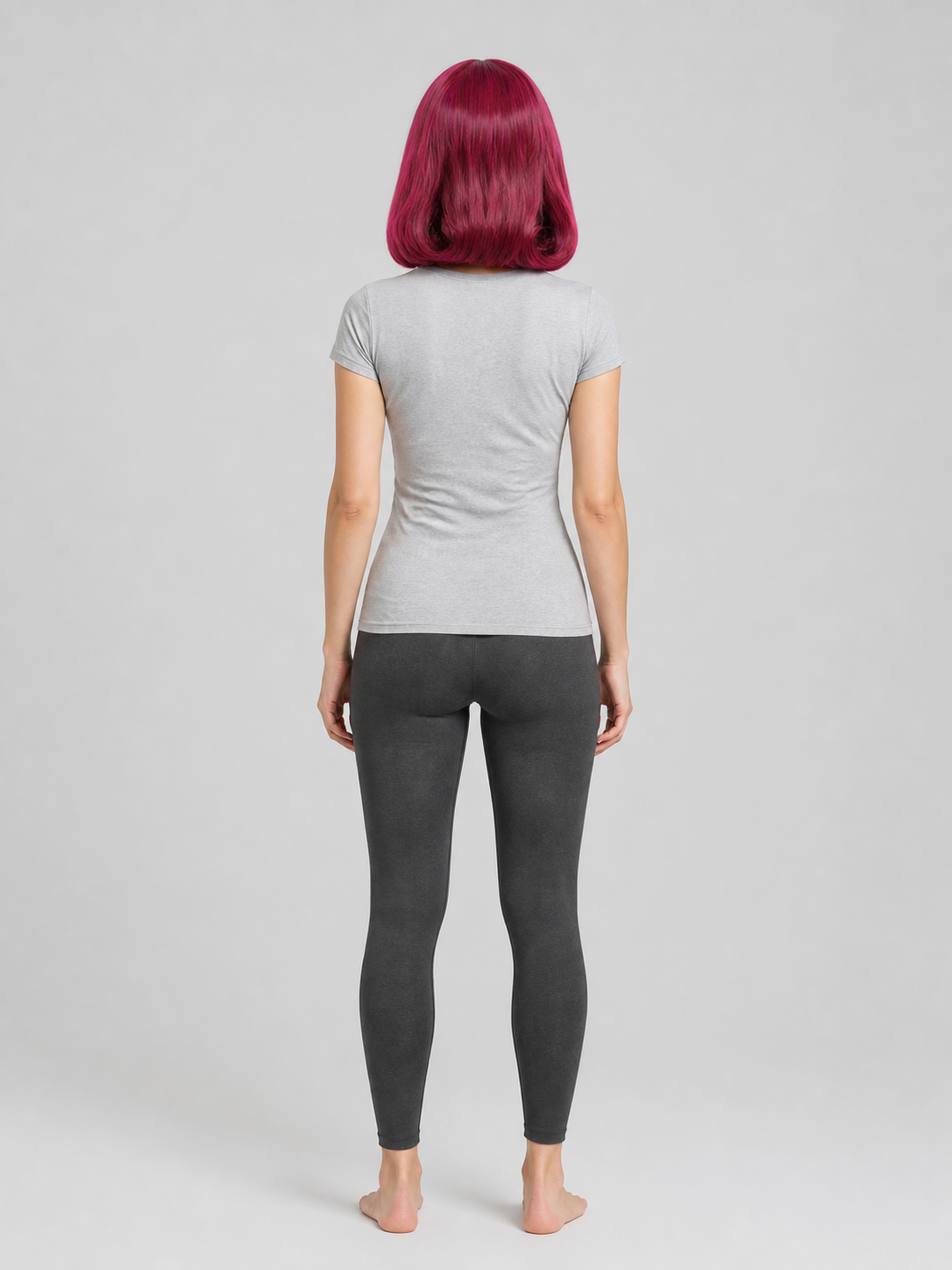 Medium-Length Burgundy Costume Wig with Bangs back view