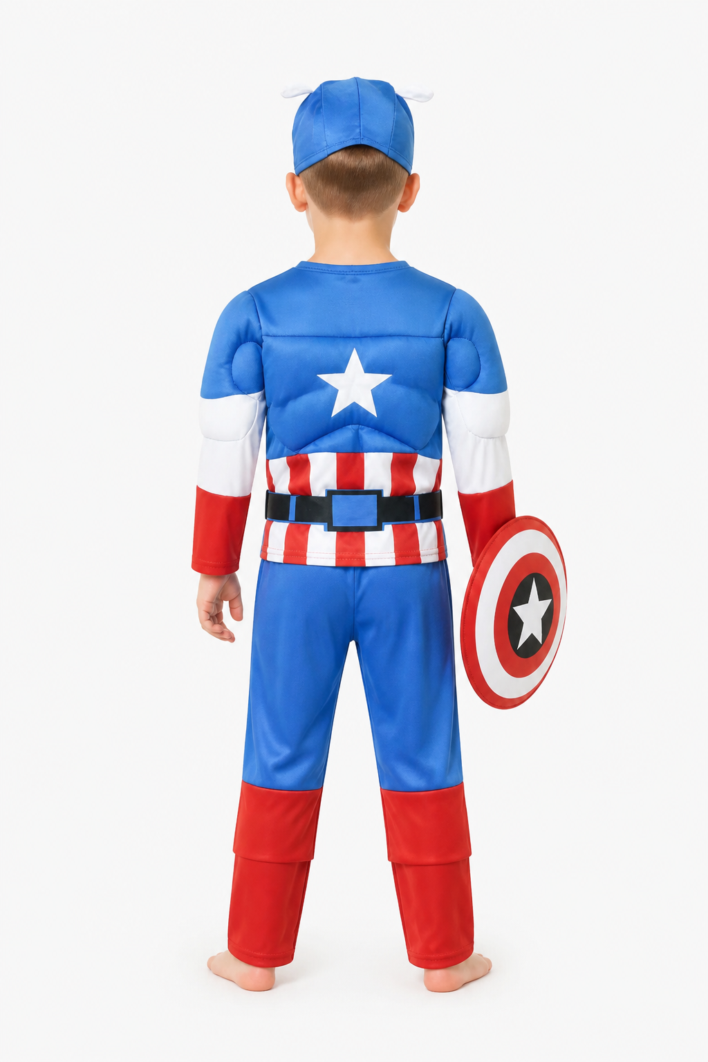 Captain America Costume with Muscles and Shield back view