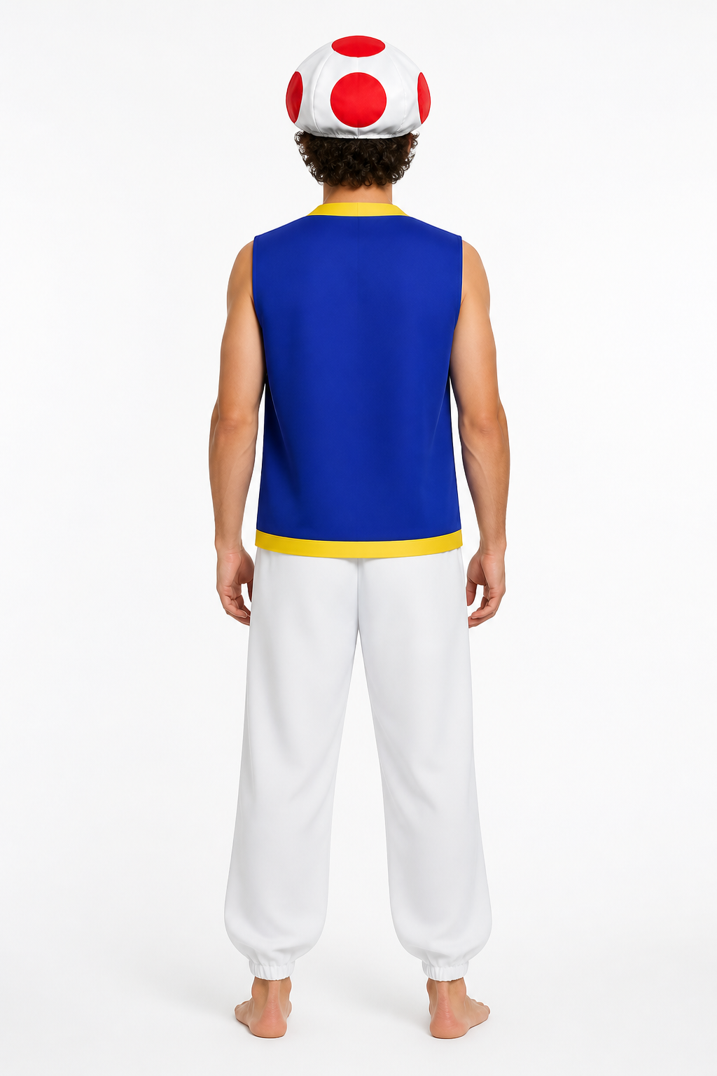 Mushroom character costume with hat and pants back view