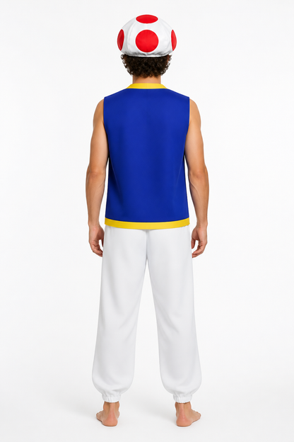 Mushroom character costume with hat and pants back view