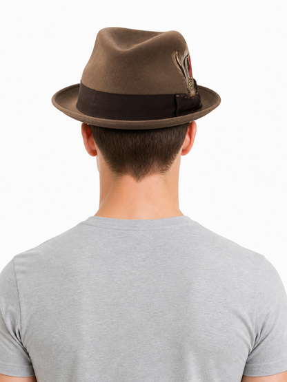 Carnival Fedora Hat with Feather and Wide Brim