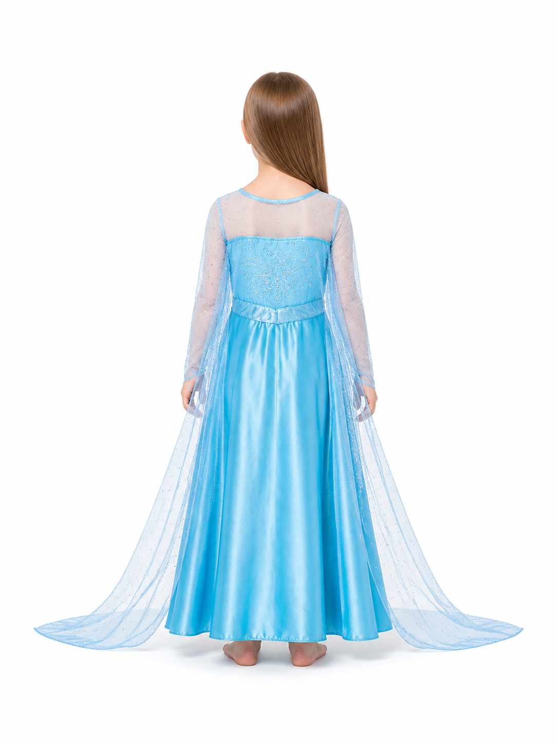 Long Light Blue Dress with Sparkles and a Train back view