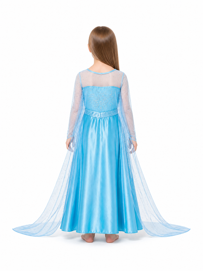Long Light Blue Dress with Sparkles and a Train back view
