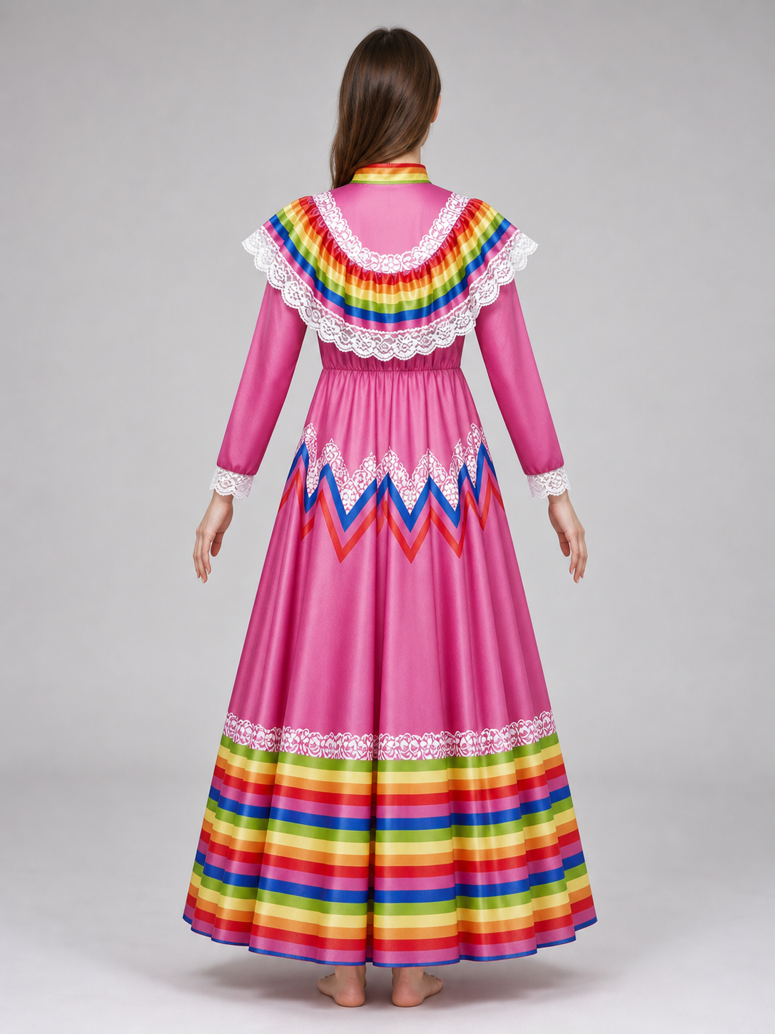 Folkloric Dress with a Full Skirt and Lace