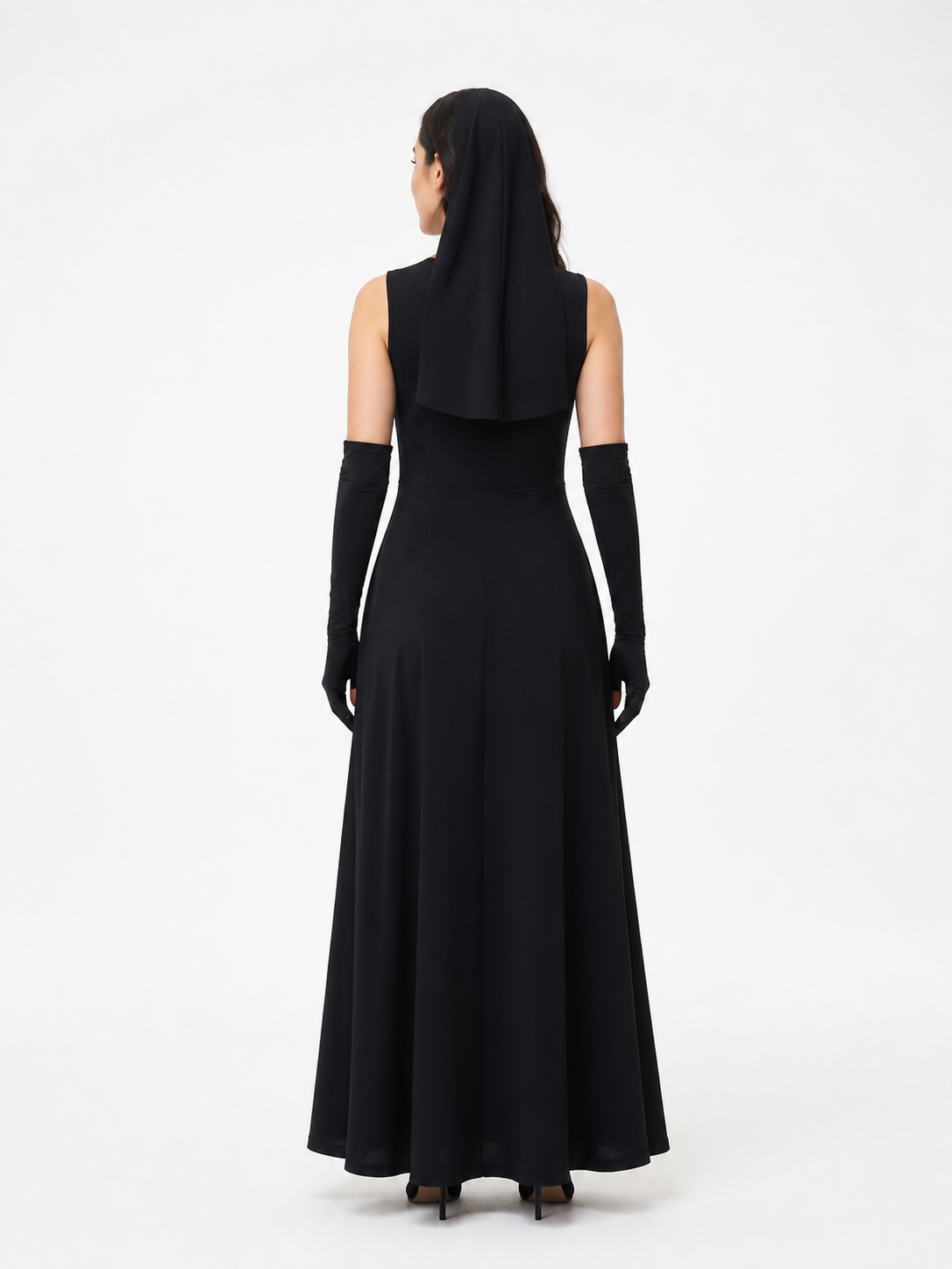 Long Black Sleeveless Ritual Robe back view