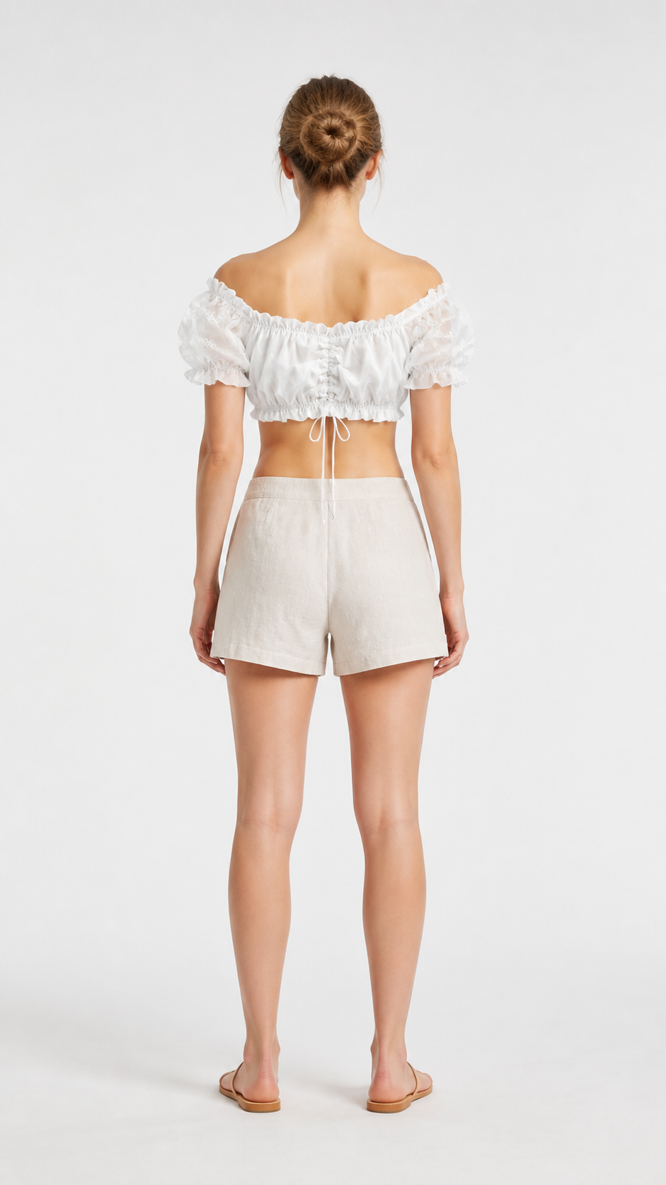 White Top with Puff Sleeves and Drawstring back view