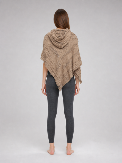 Boho Hooded Scarf Cape, Khaki