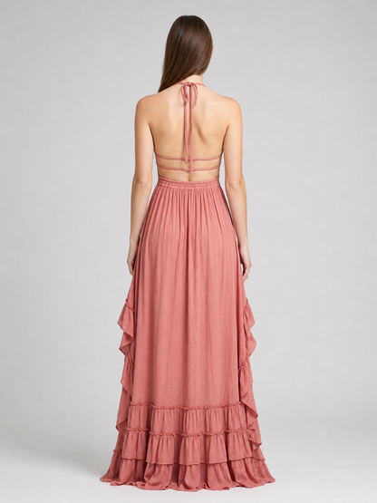 Boho-Style Maxi Dress with an Open Back