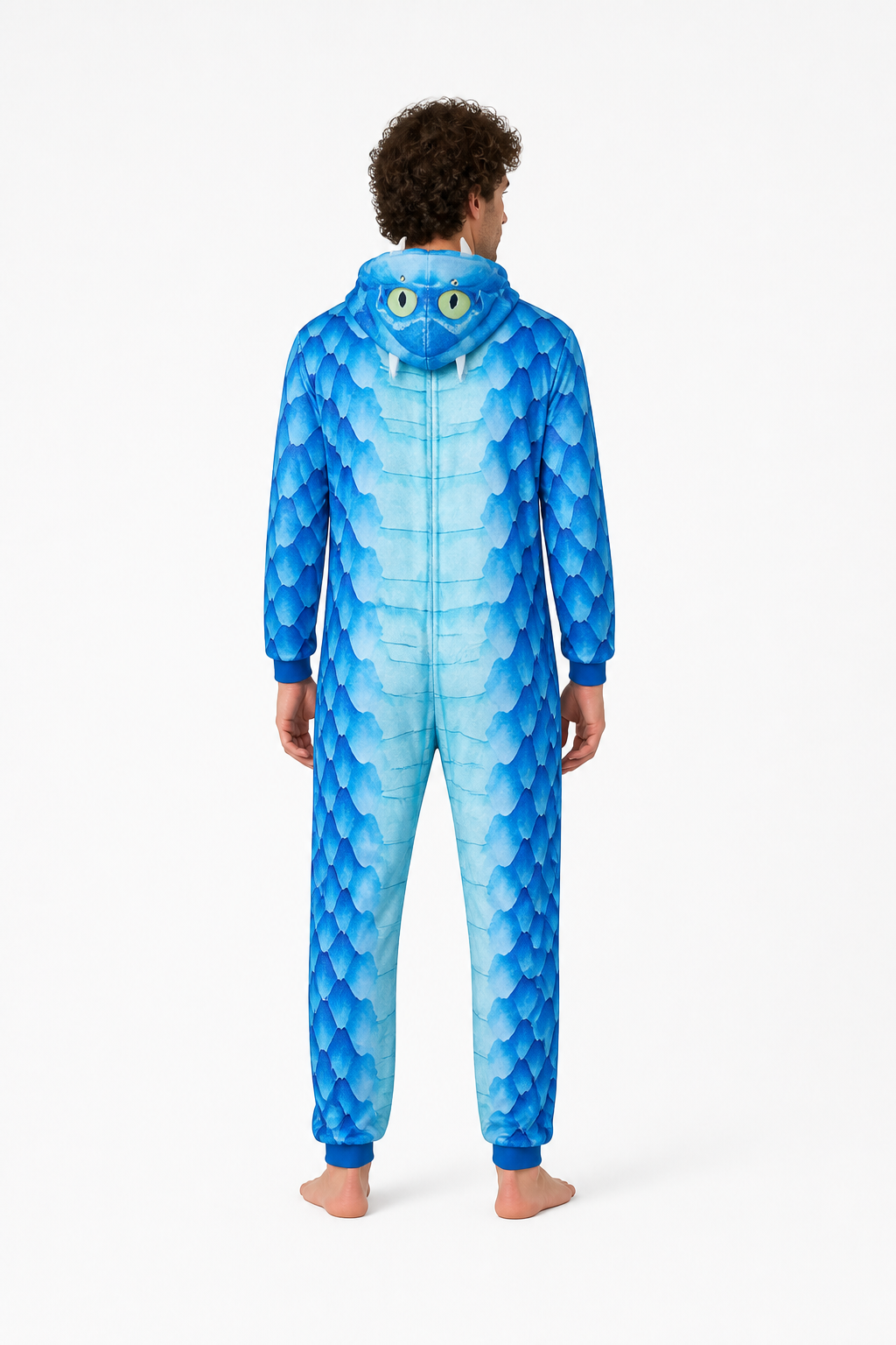 Snake Kigurumi with Hood, Zipper, and Scaly Print back view