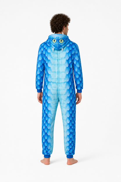 Snake Kigurumi with Hood, Zipper, and Scaly Print back view
