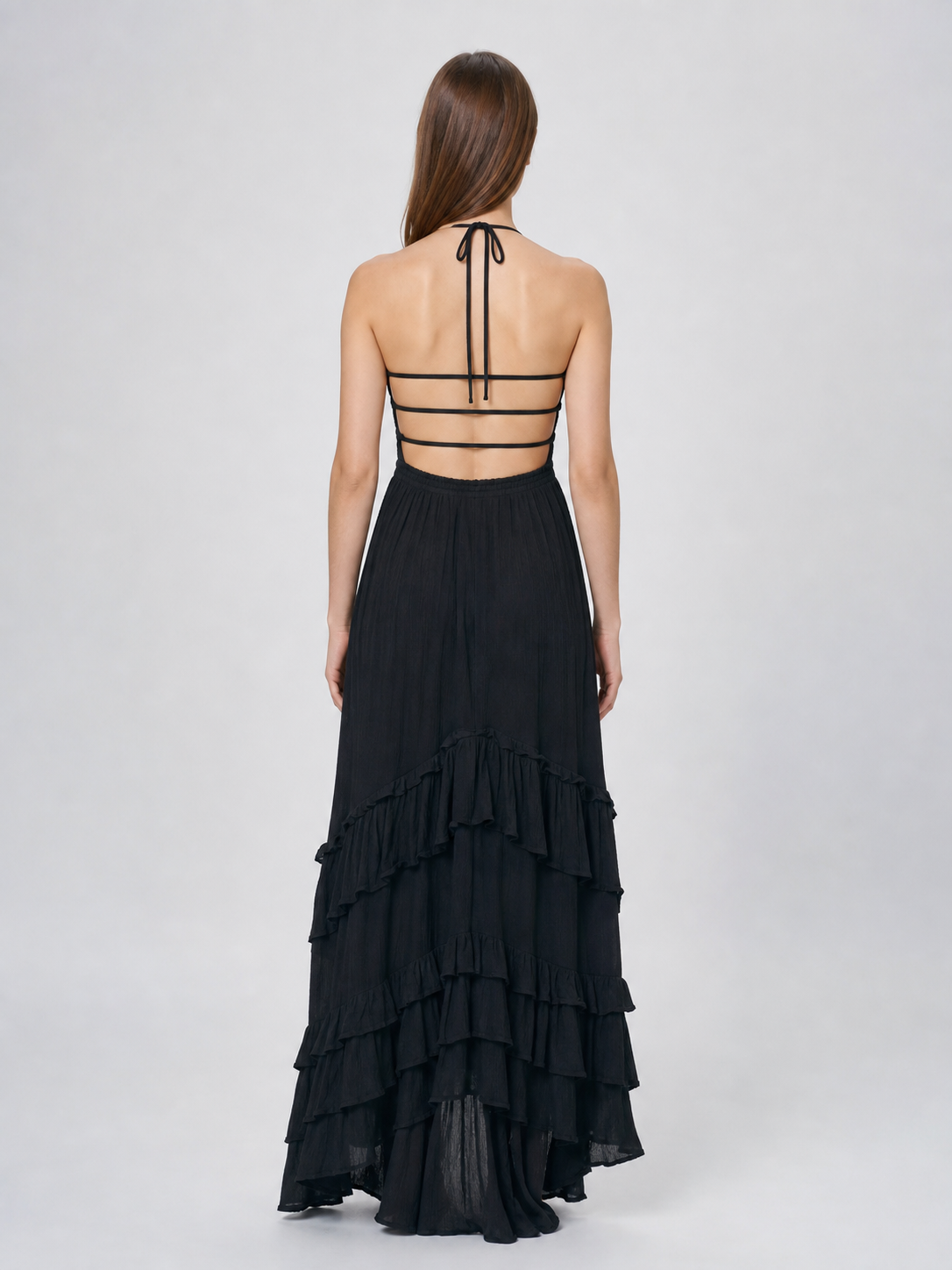 Long Boho-Style Maxi Dress with Open Back