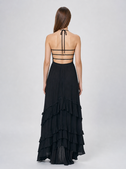 Long Boho-Style Maxi Dress with Open Back