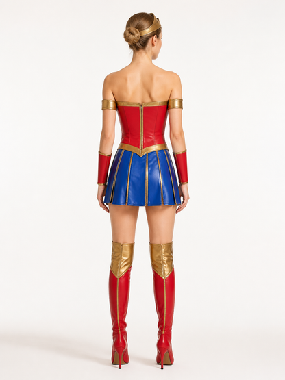 Red, Blue, and Gold Cosplay Set back view