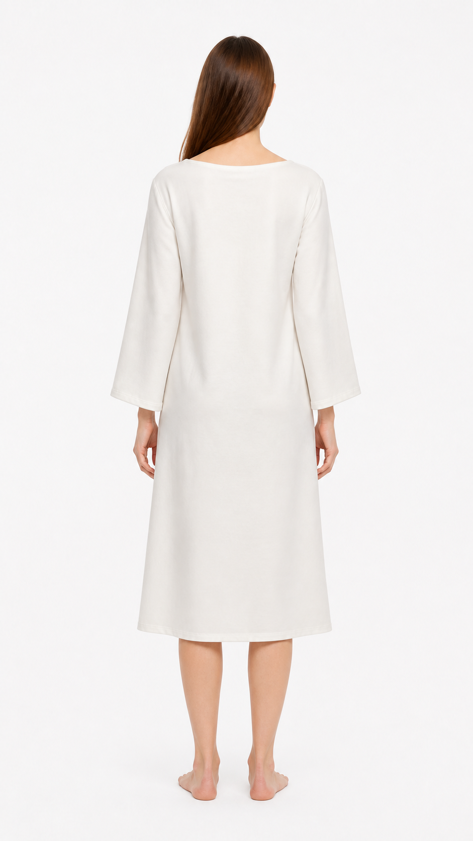 White Loose-Fit Dress with Flared Sleeves back view