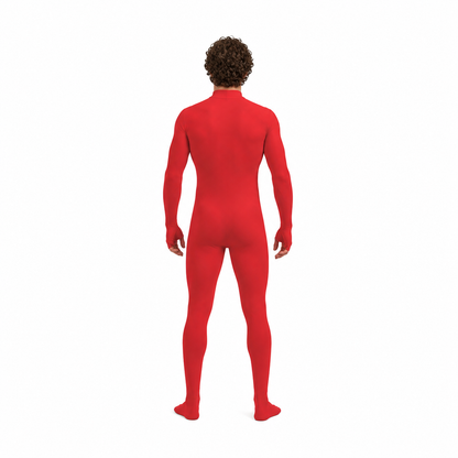 Red Zentai Jumpsuit with a High Collar back view