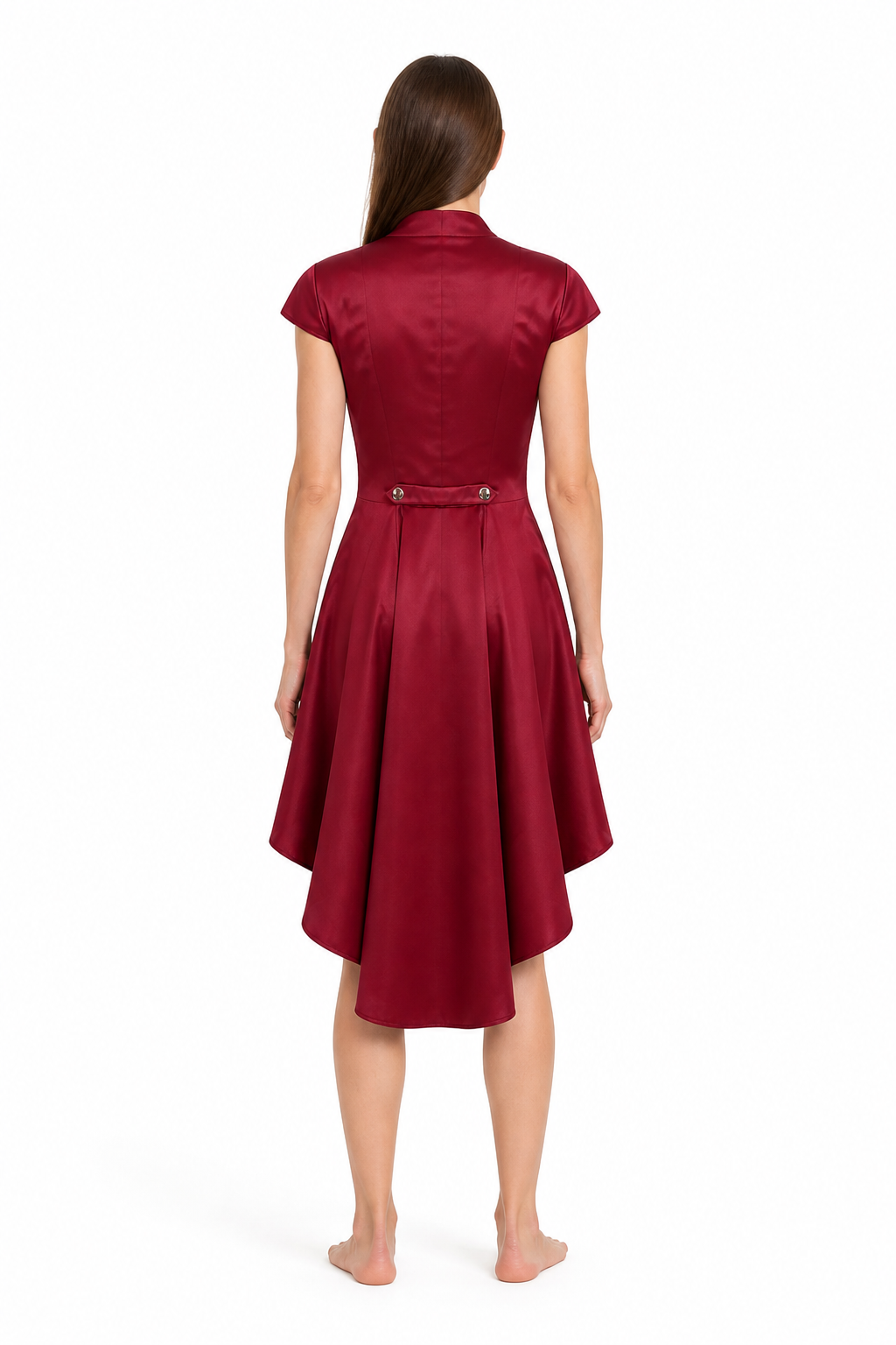 Burgundy tailcoat with tails and short sleeves back view