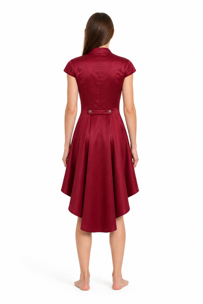 Burgundy tailcoat with tails and short sleeves back view