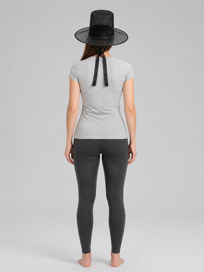 Black Carnival Hat with a Wide Brim and Ties back view