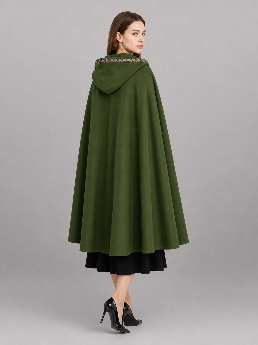 Green Carnival Cloak with Hood and Trim