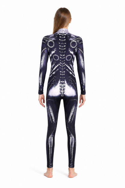 Skeleton Jumpsuit Costume with Bone Print back view