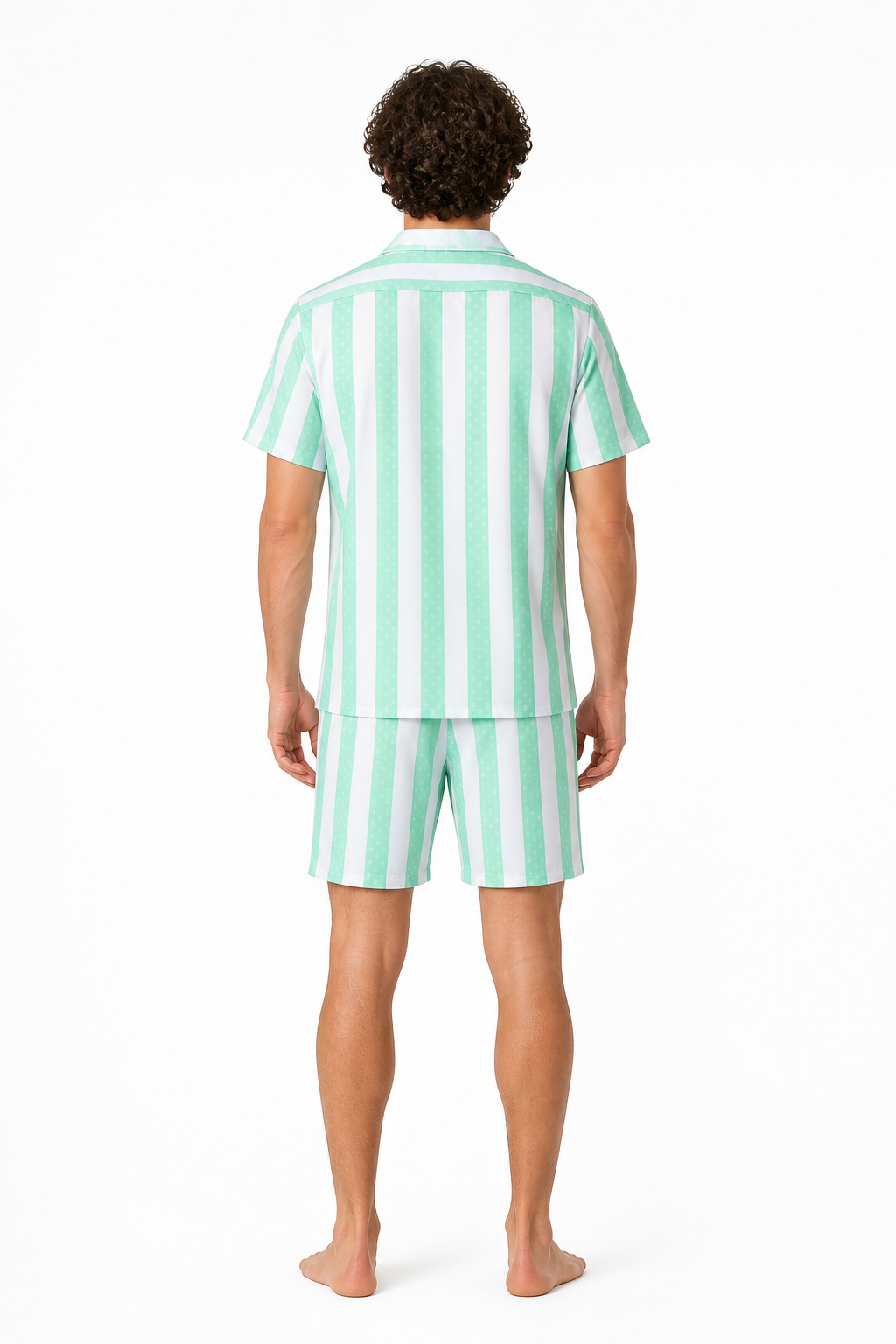Shirt and Shorts Set, Mint and White Stripes back view