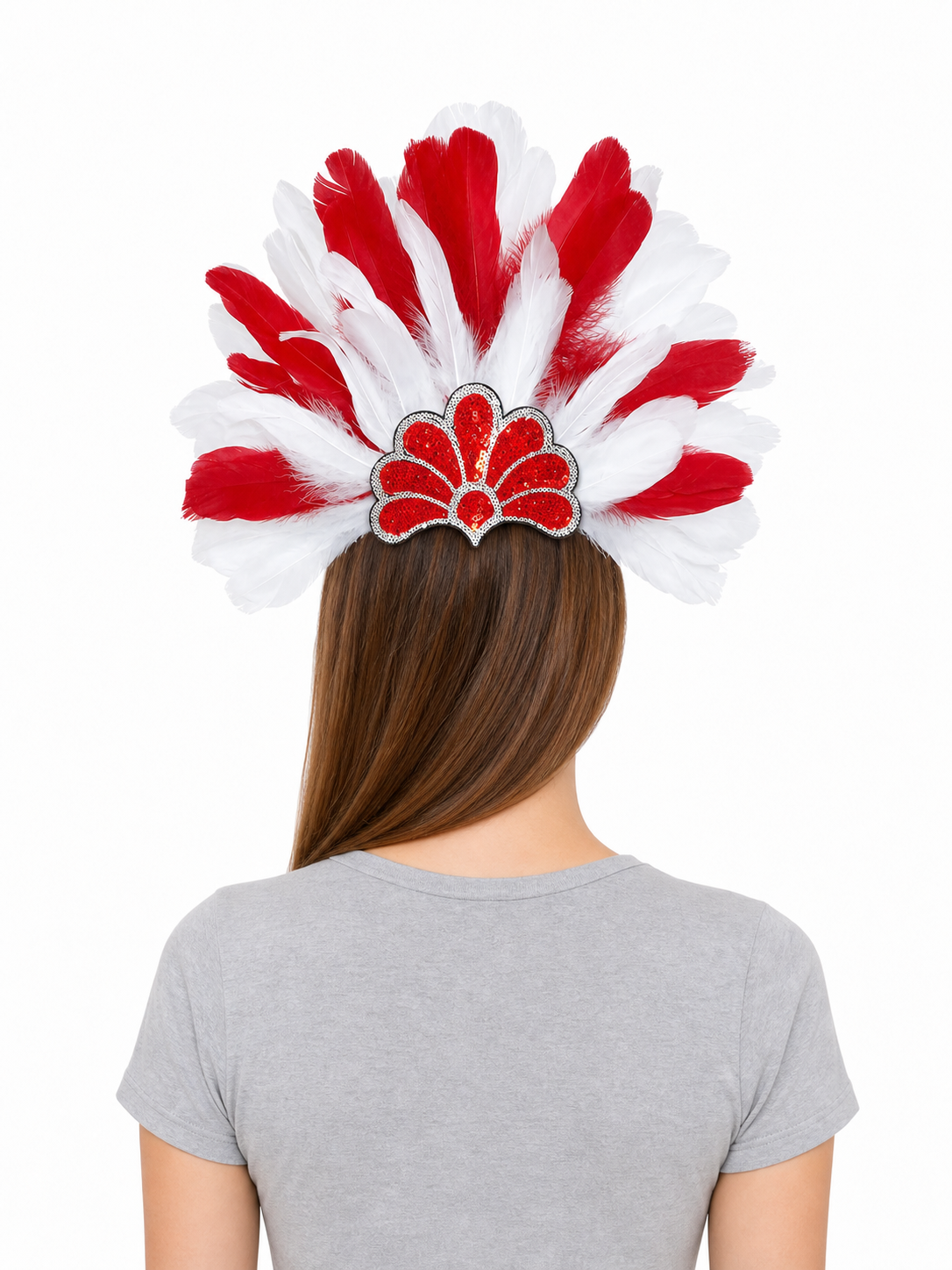 Carnival Headpiece with Red Sequins back view