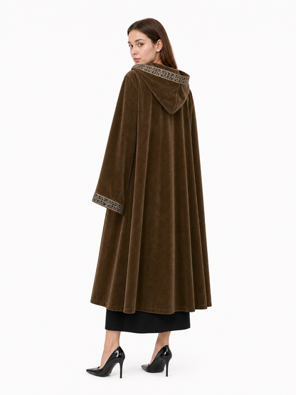 Long Hooded Robe, Brown, Loose Fit