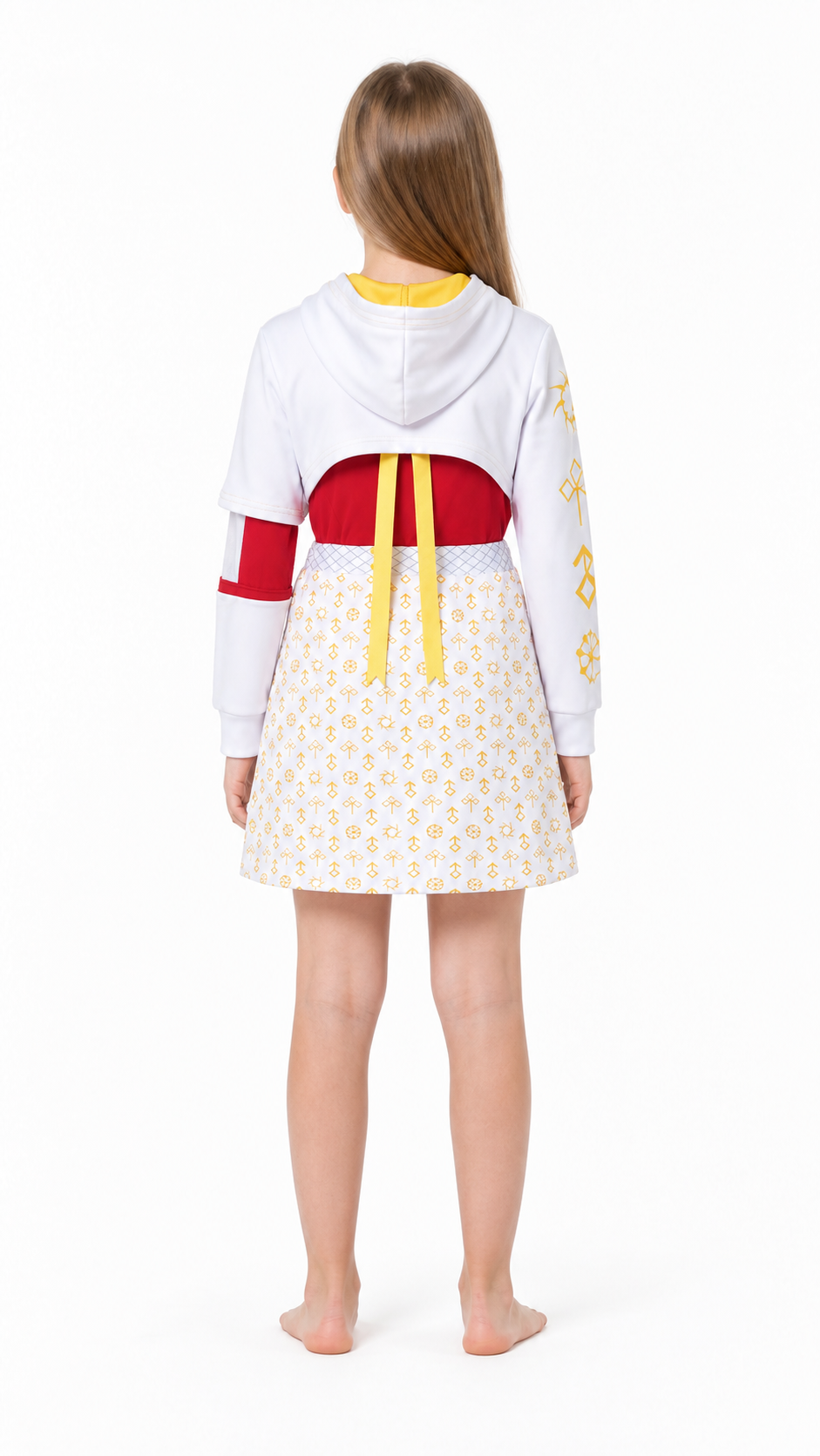 Zombie Cosplay Costume: White and Red, Asymmetrical Sleeves back view