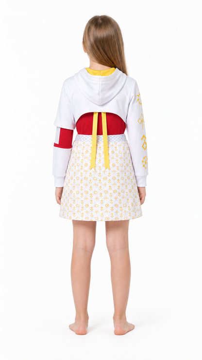 Zombie Cosplay Costume: White and Red, Asymmetrical Sleeves back view