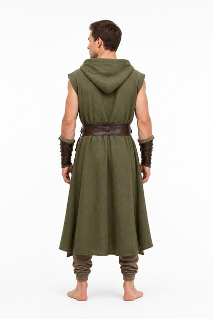 Long Sleeveless Hooded Tunic, Olive back view