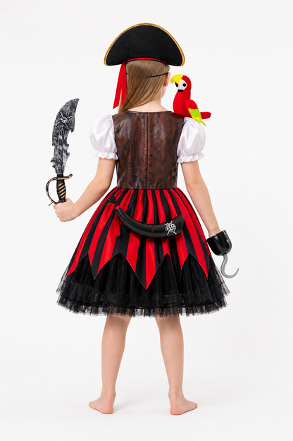 Pirate Costume with Dress and Carnival Accessories back view