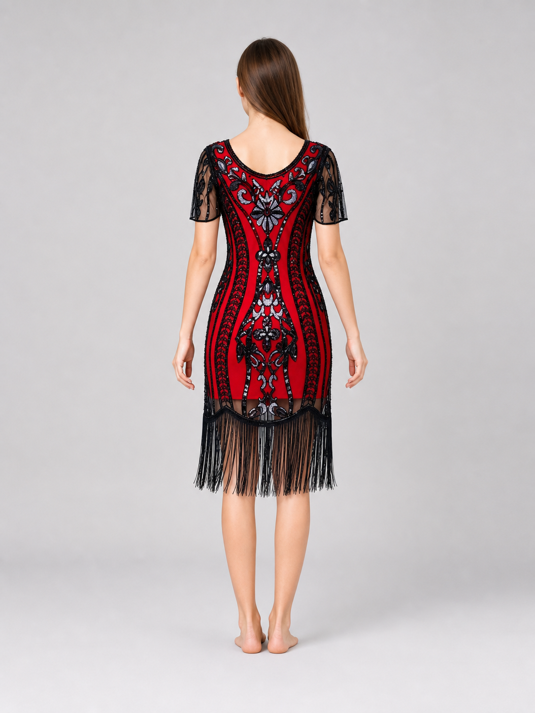 Vintage Flapper Dress with Fringe and Sequins