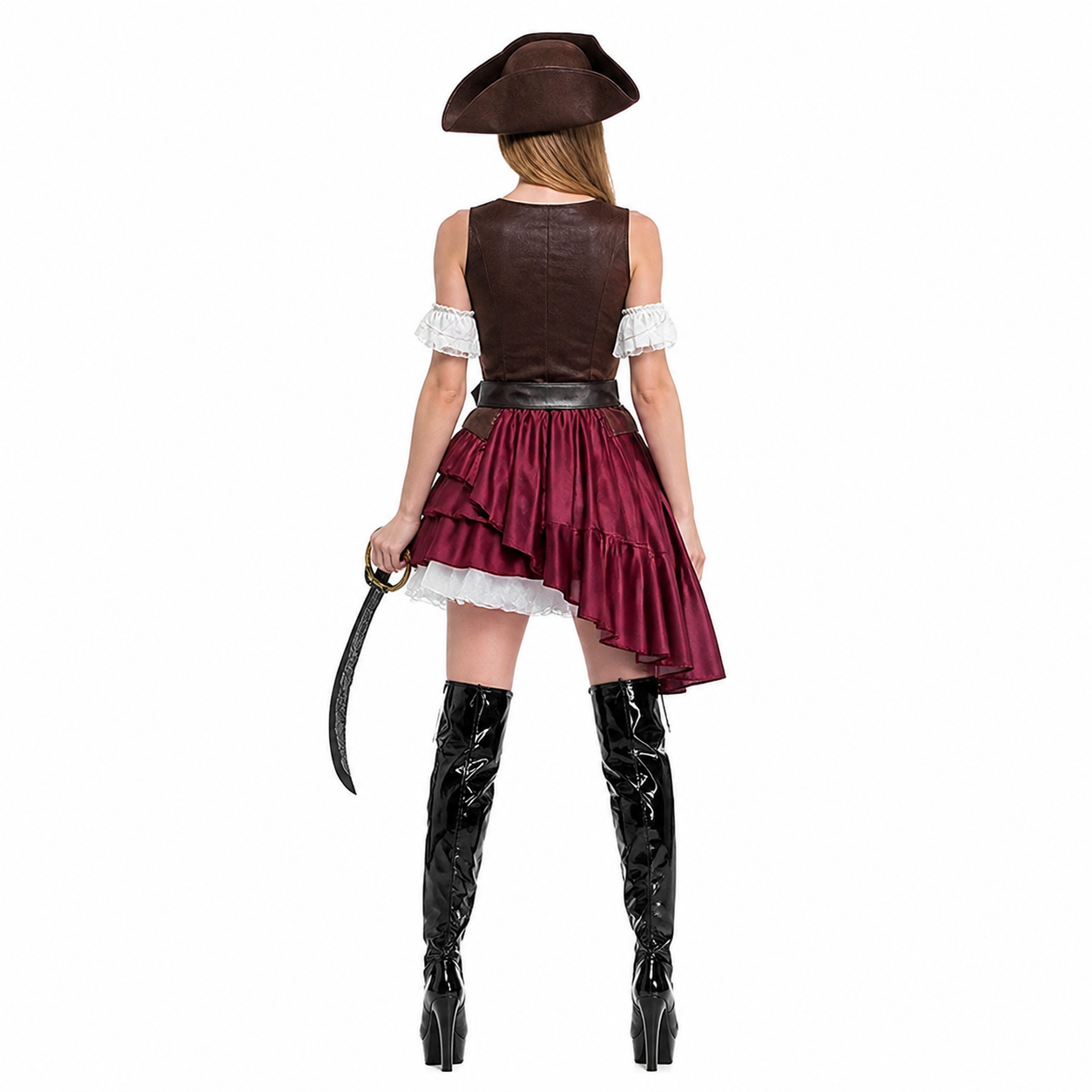 Pirate costume with dress and ruffles for parties back view