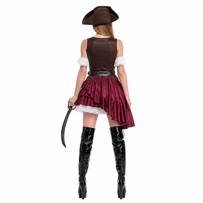 Pirate costume with dress and ruffles for parties back view