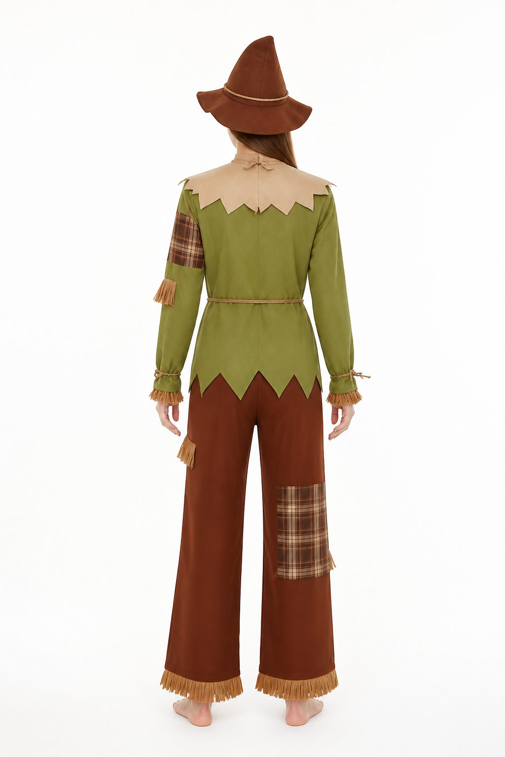 Halloween Checkered Scarecrow Costume with Fringe back view