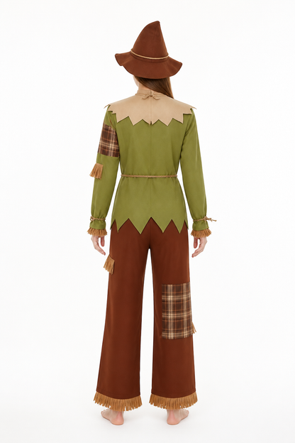 Halloween Checkered Scarecrow Costume with Fringe back view