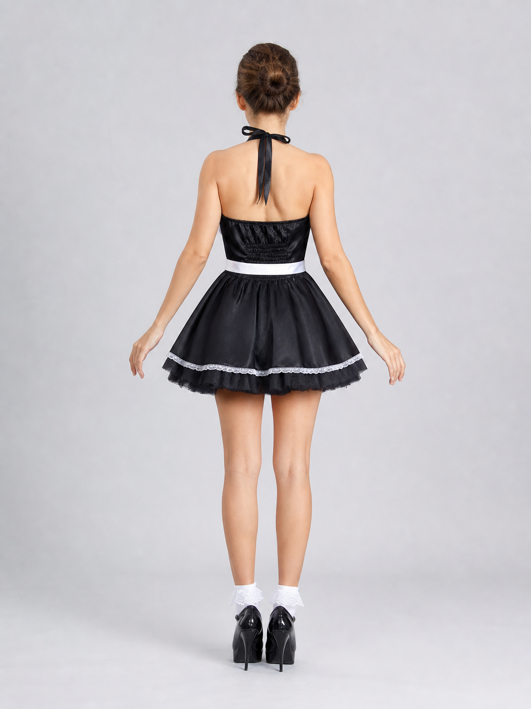 Cosplay Dress with Black-and-White Decor and Apron