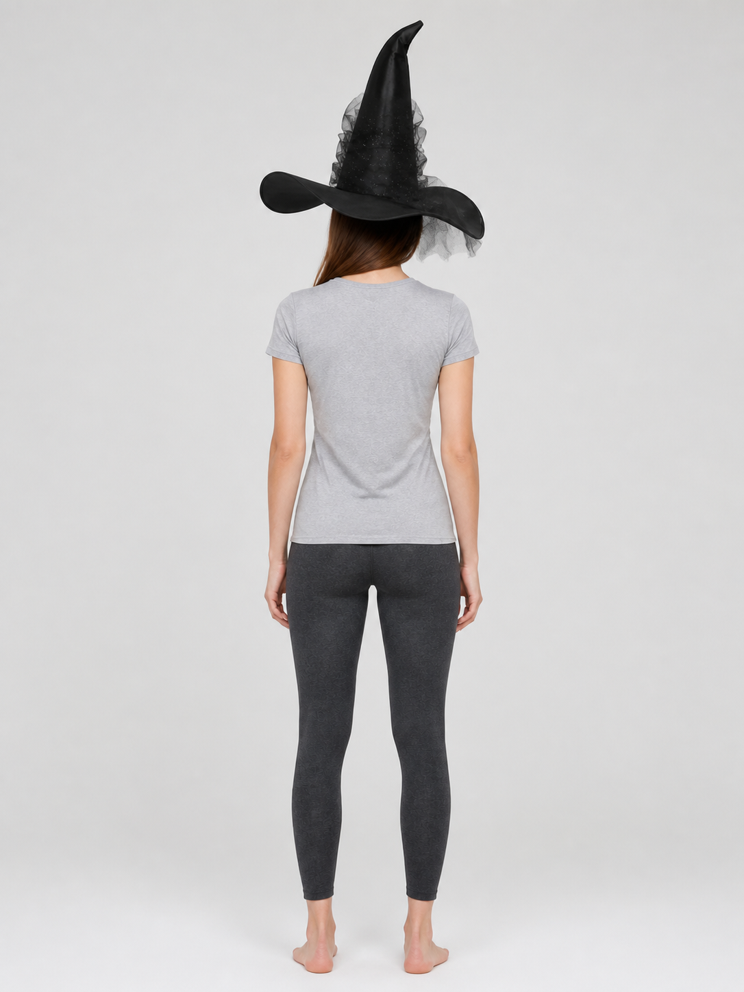 1pc Black Halloween Witch Hat Wide Brim Tall Pointed Wizard Cap with Mesh back view 2