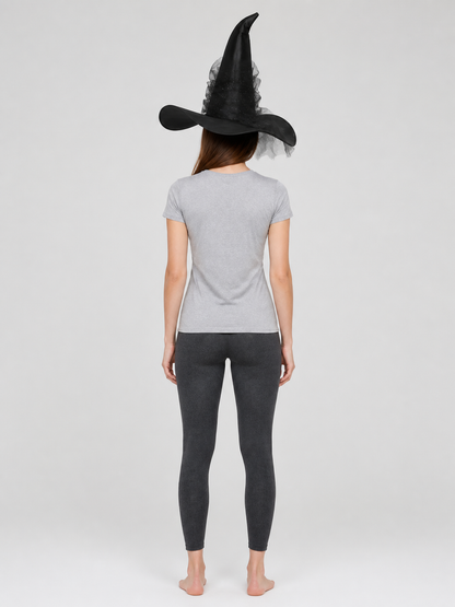 1pc Black Halloween Witch Hat Wide Brim Tall Pointed Wizard Cap with Mesh back view 2
