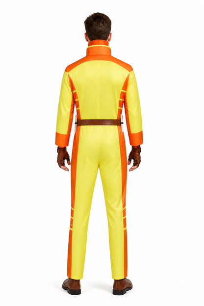 Superhero cosplay costume with mask and gloves back view