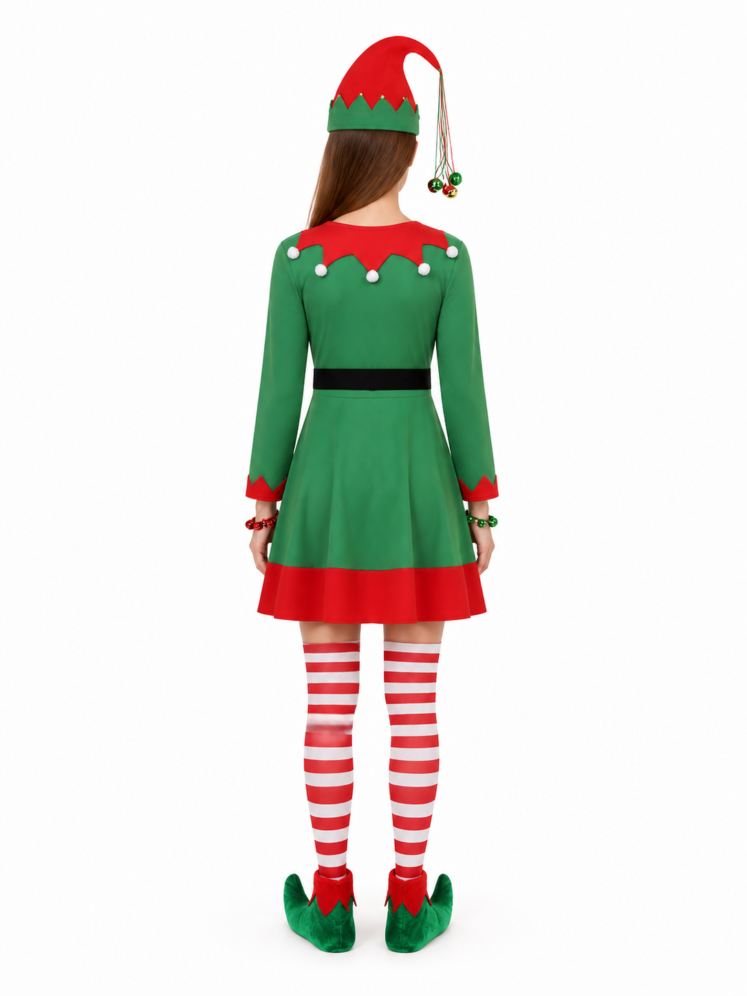 Green Christmas Elf Cosplay Set back view