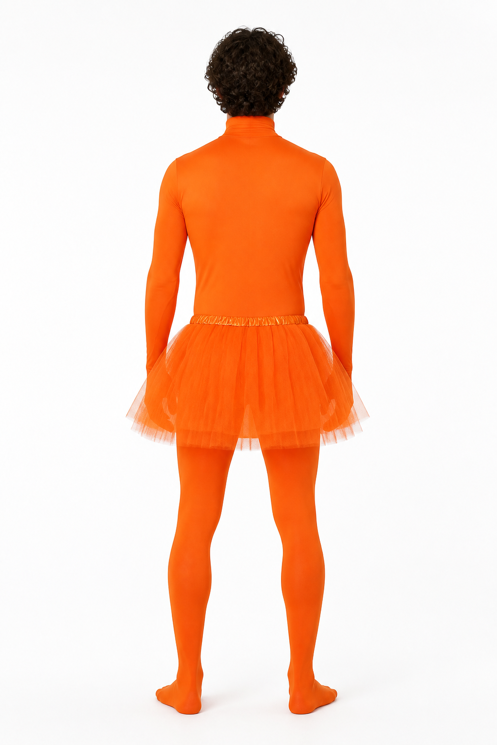 Orange Carnival Costume with Hood and Beard back view