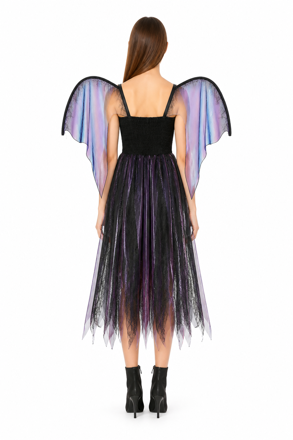 Long Gothic Dress with Wing Sleeves back view