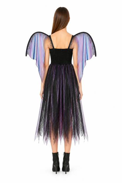 Long Gothic Dress with Wing Sleeves back view