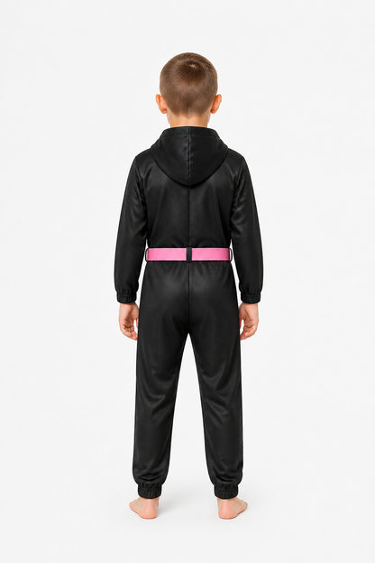 Children's Black Jumpsuit with Mask for Cosplay and Halloween back view