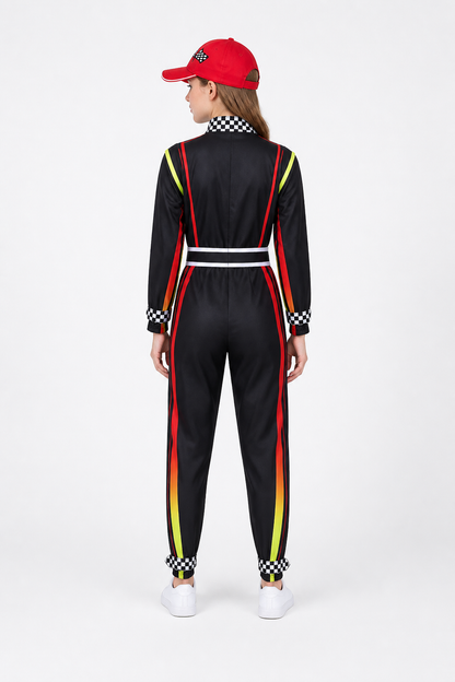 Kart Racing Jumpsuit with Belt and Cap back view