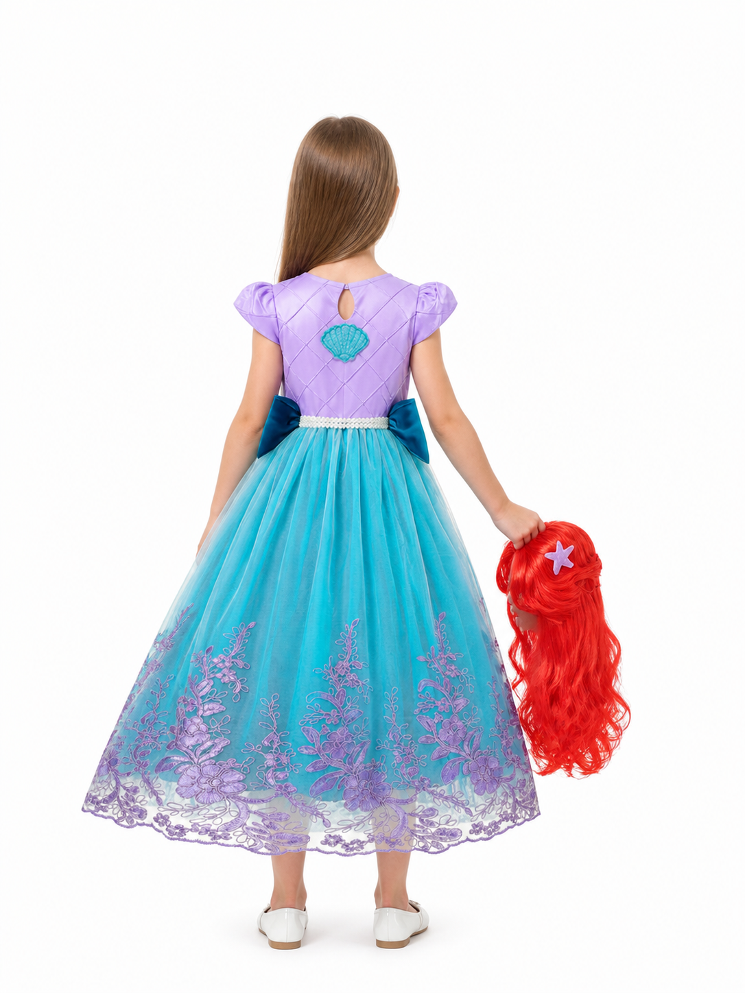 Mermaid Costume for Girls with Full Skirt and Wig back view