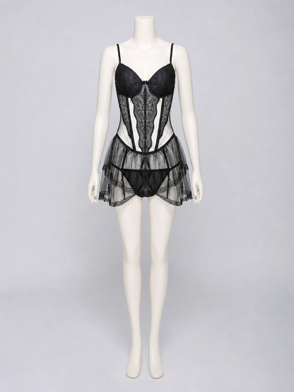 Erotic Bodysuit with Thin Straps and Lace