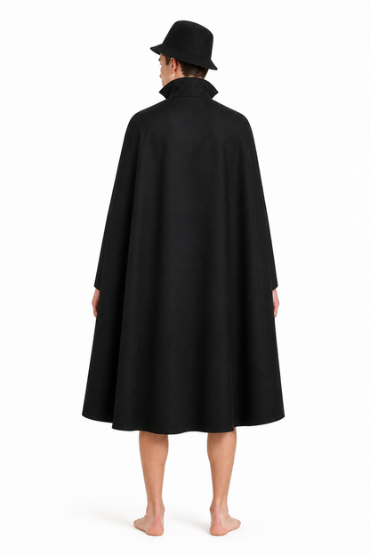 Cape with Hat, Black with Gold Trim back view